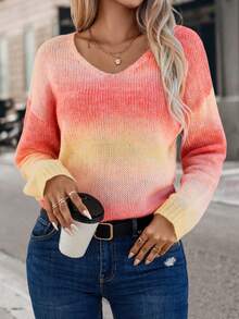 Chiquease Bóng Thả vai Áo len - trái cam - Xem 5