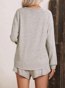 SHEIN LUNE 落肩T恤&前打結短褲 - 杏色 - 查看 2