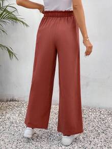 SHEIN Frenchy Paperbag Waist Pocket Patched Trousers - Redwood - View 2