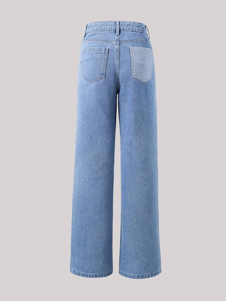Teen Girl Colorblock Raw Trim Straight Leg Jeans