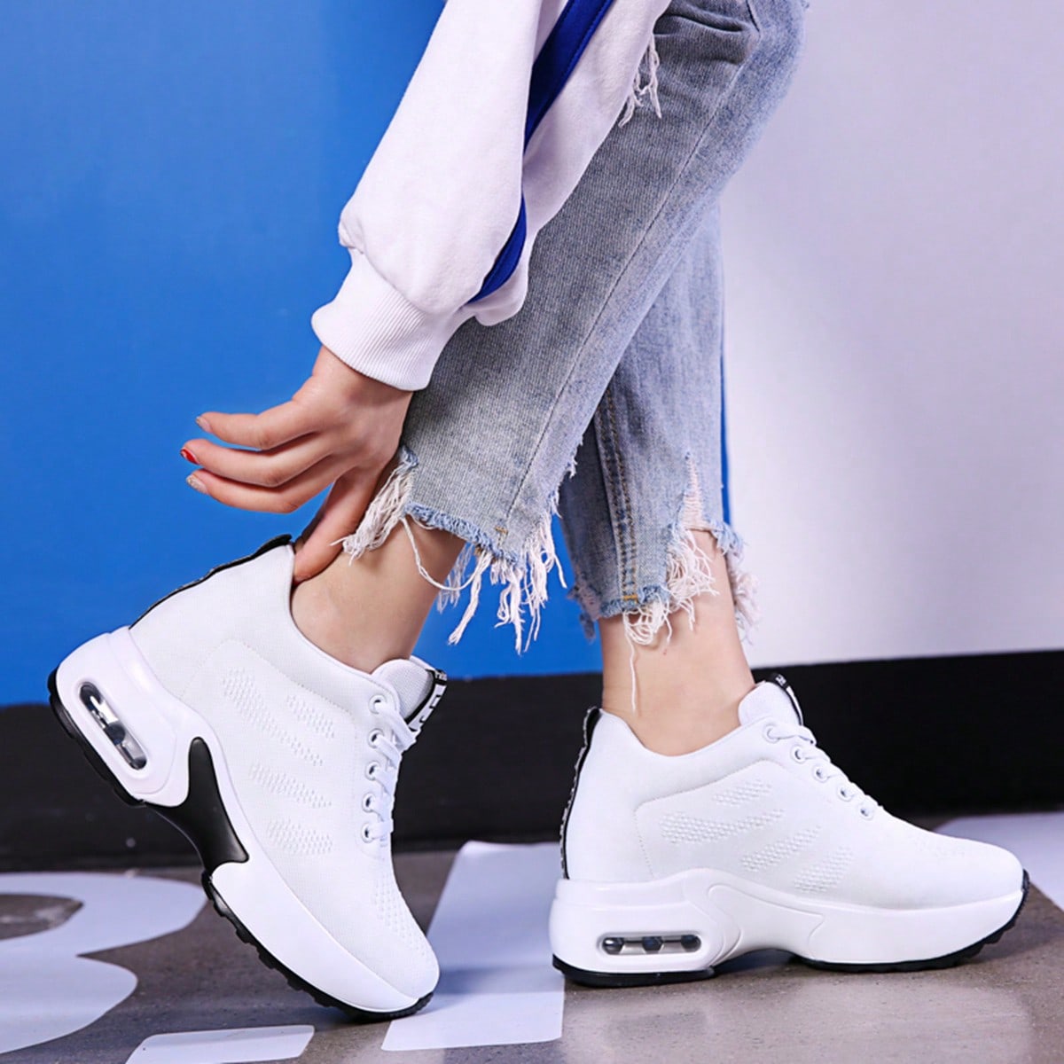 Zapatillas de cuña con plataforma transpirables y de moda para mujer, zapatos casuales para otoño/invierno