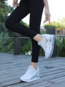 Fall/Winter Women's Breathable Height-Increasing Wedge Heel Thick Sole Sneakers - White - View 7