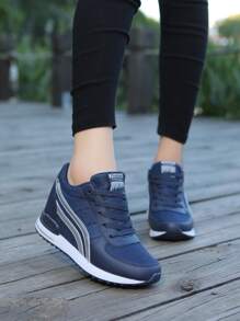 Women's Breathable Wedge Heel Platform Sneakers - Blue - View 3