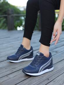 Women's Breathable Wedge Heel Platform Sneakers - Blue - View 4