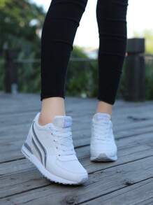 Fall/Winter Women's Breathable Height-Increasing Wedge Heel Thick Sole Sneakers - White - View 11