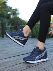 Women's Breathable Wedge Heel Platform Sneakers - Blue - View 6