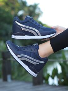 Women's Breathable Wedge Heel Platform Sneakers - Blue - View 8