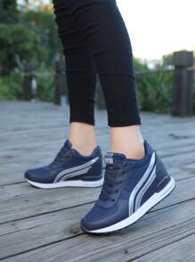 Women's Breathable Wedge Heel Platform Sneakers - Blue - View 9