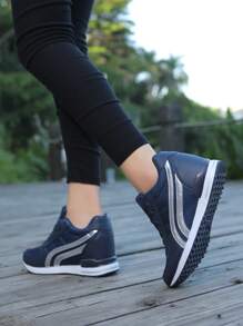 Women's Breathable Wedge Heel Platform Sneakers - Blue - View 10