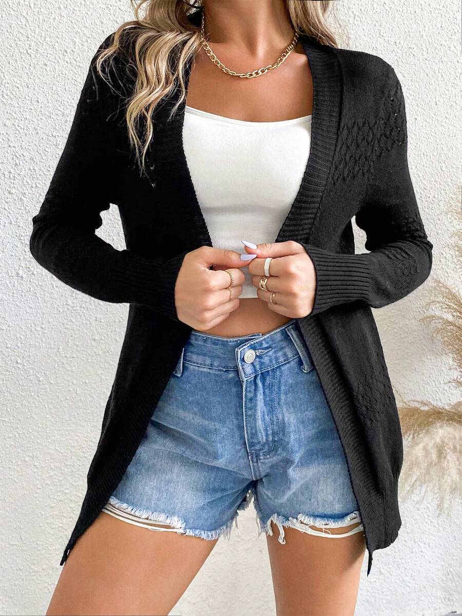 AAmilife Cárdigan de diseño casual y sólido - Negro - Ver 1