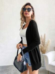 AAmilife Cárdigan de diseño casual y sólido - Negro - Ver 3