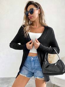 AAmilife Cárdigan de diseño casual y sólido - Negro - Ver 7