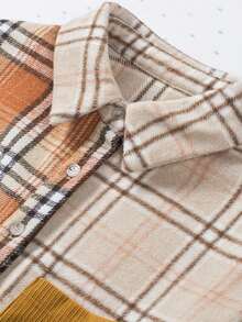 CILKOO Abrigo con estampado de cuadros de hombros caídos - Naranja - Ver 8