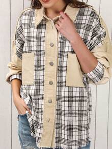 CILKOO Camisa con estampado de cuadros de hombros caídos - Multicolor - Ver 5