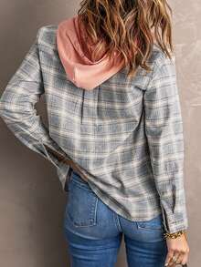 CILKOO 格紋印花抽繩連帽大衣 - 卡其色 - 查看 2