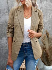 CILKOO In kẻ sọc Cổ áo Áo vest - Màu Khaki - Xem 1