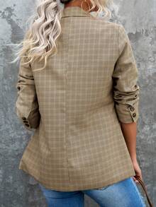 CILKOO In kẻ sọc Cổ áo Áo vest - Màu Khaki - Xem 2