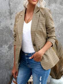 CILKOO In kẻ sọc Cổ áo Áo vest - Màu Khaki - Xem 3