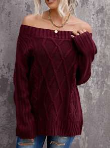 CILKOO Off Shoulder Xoắn Dan Áo len - Đỏ - Xem 1