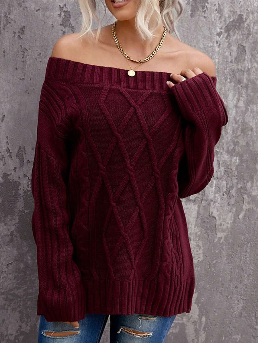 CILKOO Off Shoulder Xoắn Dan Áo len - Đỏ - Xem 1