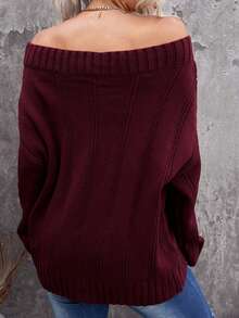 CILKOO Off Shoulder Xoắn Dan Áo len - Đỏ - Xem 2