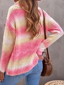 CILKOO Ombre Turtleneck Drop Shoulder Sweater - Multicolor - View 2