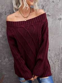 CILKOO Off Shoulder Xoắn Dan Áo len - Đỏ - Xem 4