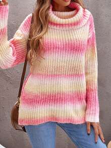 CILKOO Ombre Turtleneck Drop Shoulder Sweater - Multicolor - View 3