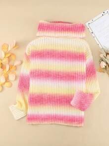 CILKOO Ombre Turtleneck Drop Shoulder Sweater - Multicolor - View 6