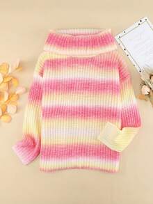 CILKOO Ombre Turtleneck Drop Shoulder Sweater - Multicolor - View 8