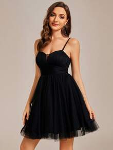 EVERPRETTY Lớp phủ lưới Váy Dây - màu đen - Xem 3