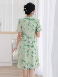 植物印花旗袍/中式長衫/服裝,完美適用於新年慶祝活動 - 彩色 - 查看 2