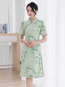 植物印花旗袍/中式長衫/服裝,完美適用於新年慶祝活動 - 彩色 - 查看 6