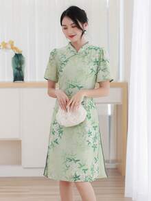 植物印花旗袍/中式長衫/服裝,完美適用於新年慶祝活動 - 彩色 - 查看 8