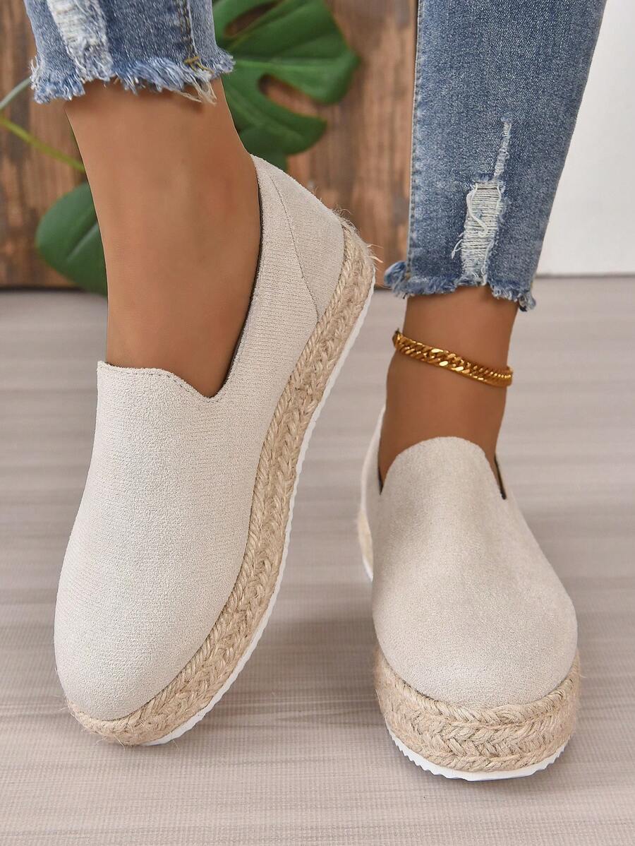 女性春夏時尚休閒舒服的平底鞋 - 米色 - 查看 1