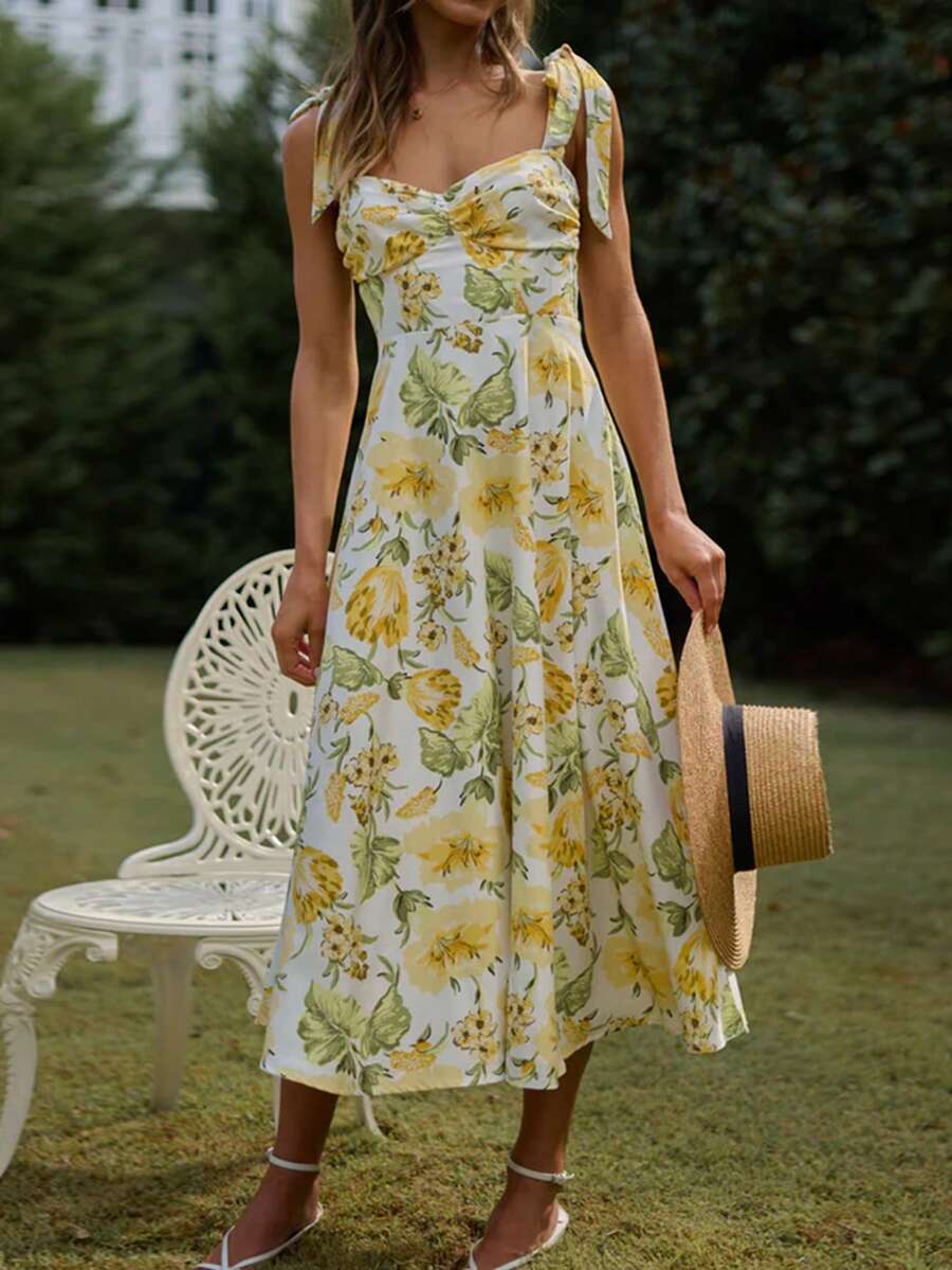 Floral Print Knot Shoulder Cami Dress - Multicolor - View 1