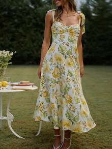 Floral Print Knot Shoulder Cami Dress - Multicolor - View 4