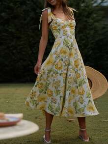 Floral Print Knot Shoulder Cami Dress - Multicolor - View 6