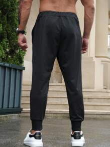 Manfinity Homme Men Plus Solid Drawstring Waist Sweatpants - Black - View 2