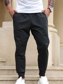 Manfinity Homme Men Plus Solid Drawstring Waist Sweatpants - Black - View 5