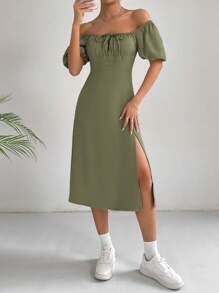 SHEIN EZwear 一字肩前打結高衩洋裝 - 薄荷綠 - 查看 5