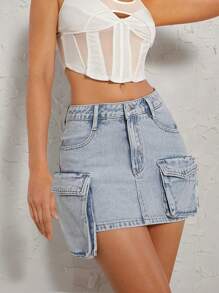 SHEIN Unity Cargo Pocket Mini Denim Skirt