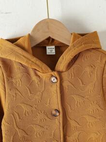 SHEIN Young Boy Dinosaur Embossed Button Front Hooded Coat