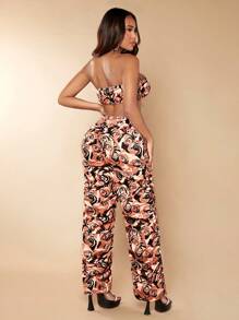 SHEIN SXY Floral Print Tube Top & Wide Leg Pants