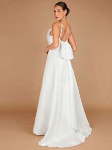 SHEIN Belle 1入組蝴蝶結露背吊帶婚紗洋裝不附面紗 - 白色 - 查看 1