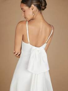 SHEIN Belle 1入組蝴蝶結露背吊帶婚紗洋裝不附面紗 - 白色 - 查看 5
