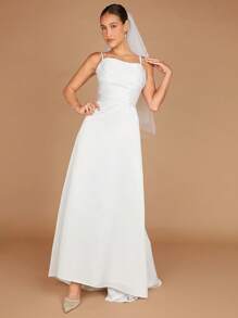 SHEIN Belle 1入組蝴蝶結露背吊帶婚紗洋裝不附面紗 - 白色 - 查看 6