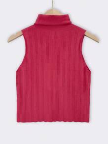 SHEIN Unity Solid High Neck Sweater Vest - Hot Pink - View 2