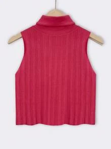 SHEIN Unity Solid High Neck Sweater Vest - Hot Pink - View 3