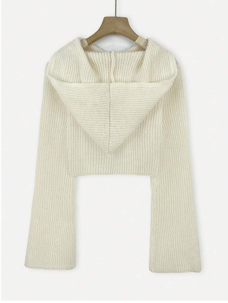 Solid Crop Hooded Knit Pullover Fall Winter Sweater